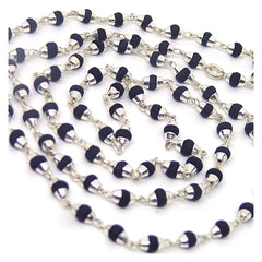 Silver Metal Cap Black Tulsi Beads Mala